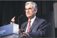  ?? Zach Gibson / Bloomberg ?? Jerome Powell, governor of the U.S. Federal Reserve, speaks at the Institute of Internatio­nal Finance meeting in Washington, D.C.