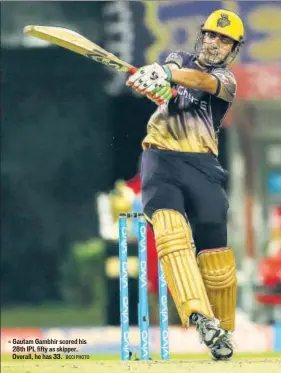  ?? BCCI PHOTO ?? Gautam Gambhir scored his 28th IPL fifty as skipper. Overall, he has 33.