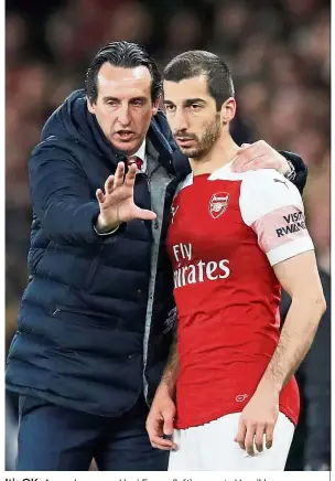  ??  ?? It’s OK: Arsenal manager Unai Emery (left) respects Henrikh Mkhitaryan’s (right) decision to skip the Europa League final against Chelsea in Baku on May 29. — Reuters