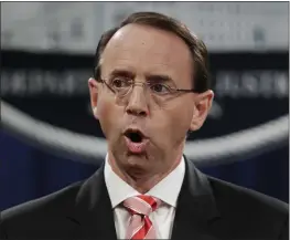  ?? THE ASSOCIATED PRESS ?? Deputy Attorney General Rod Rosenstein is reportedly expected to leave his position soon after William Barr is confirmed as attorney general.