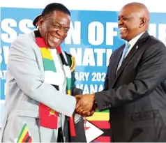  ?? — Picture: Presidenti­al photograph­er Tawanda Mudimu ?? President Mnangagwa and his Botswana counterpar­t Mokgweetsi Masisi at the Zimbabwe-Botswana Bi-National Commission Summit in Botswana last week.