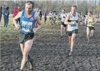  ??  ?? Muddy marvel Steve Potts led Sunderland Harriers’ team home at Thornley Hall Farm on Saturday