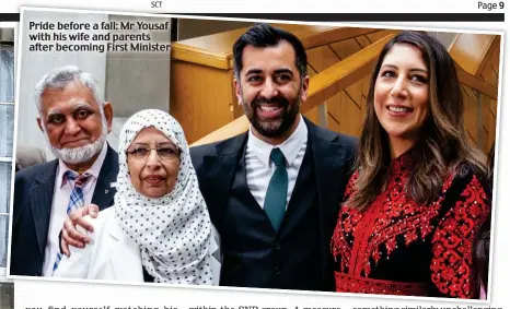  ?? ?? Pride before a fall: Mr Yousaf with his wife and parents after becoming First Minister