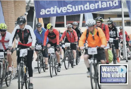  ??  ?? Riders set out from St Peter’s Riverside on Active Sunderland’s Big Bike Ride.