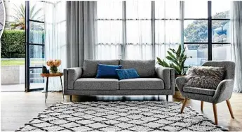  ??  ?? HOLIDAY AT HOME: California Cool is flexible enough to adapt to different colour schemes from warm leather, jute baskets and brick, to soft textured tones of grey and blue (above), all from Early Settler. You can never go wrong by adding indoor plants.