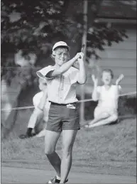  ?? Bob Child / Associated Press ?? Jerilyn Britz of Luverne, Minn., urges her putt on the ninth green at Brooklawn Country Club in Fairfield during the second round of the 1979 U.S. Women's Open golf tournament.