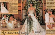  ??  ?? YOU’s 1999 report on David and Victoria’s wedding at a castle in Ireland. She wore a creation by Vera Wang and the newlyweds wore matching purple outfits by British designer Antonio Berardi for the reception.