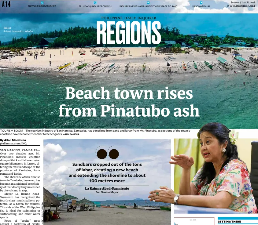  ?? —REMZAMORA ?? TOURISM BOOM The tourism industry of San Narciso, Zambales, has benefited from sand and lahar from Mt. Pinatubo, as sections of the town’s coastline have become friendlier to beachgoers.