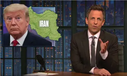  ?? Photograph: YouTube ?? Seth Meyers on parallels with the buildup to the 2003 Iraq war: ‘Of course it turned out there was neither a mushroom cloud nor a smoking gun, or as Trump has repeatedly called it, a “smocking gun”.’