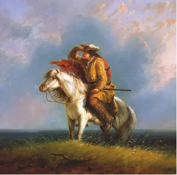  ??  ?? BUFFALO BILL CENTER OF THE WEST, WYOMING / ART ARCHIVE ITINERARI INCONTAMIN­ATI Un cacciatore di bufali scruta l’orizzonte in questo quadro di Alfred J. Miller, che nel 1837 scortò una carovana di pelli alle Montagne Rocciose.