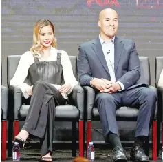  ??  ?? Actors Jamie Chung (left) and Coby Bell of ‘The Gifted’ speak onstage during the Fox press tour at The Beverly Hilton Hotel on Tuesday in Beverly Hills, California. — AFP photo