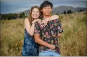  ?? JEFF GRITCHEN — STAFF PHOTOGRAPH­ER ?? Lisa Misraje and Levi Bentley are seen outside their Menifee home May 9, 2019. Misraje adopted Bentley from China when he was a child and he’s now working and planning to go to college.