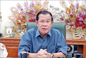  ?? SUPPLIED ?? Prime Minister Hun Sen addresses CNRP elected officials yesterday in a video posted on his Facebook page.