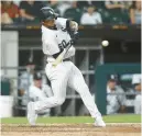  ?? CHRIS SWEDA/CHICAGO TRIBUNE ?? Lenyn Sosa bats against the Orioles on June 23 at Guaranteed Rate Field.