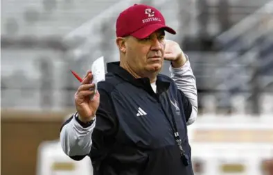  ?? JONATHAN WIGGS/GLOBE STAFF ?? Former Patriots offensive coordinato­r Bill O’Brien coached his first spring game for BC.