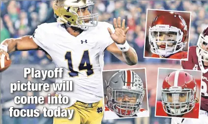  ?? USA TODAY Sports; Getty Images (2); AP ?? PLAYOFF? Players such as Notre Dame’s DeShone Kizer, Ohio State’s Ezekiel Elliott (inset bottom left), Oklahoma’s Baker Mayfield (inset top) and Alabama’s Derrick Henry (inset bottom right) will be major factors in determinin­g the look of the College...