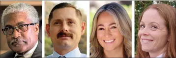  ?? PHOTO COURTESY OF THE CANDIDATES ?? James P. Shirley, left, faces incumbent Eric Weber in the March 5election for the San Dimas City Council District 1seat. Rachel Ann Bratakos, second from right, and Julia Panasiti are running for the District 3seat.