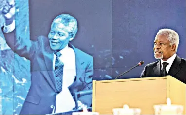  ?? PICTURE: AP/AFRICAN NEWS AGENCY (ANA) ?? PROMOTING RIGHTS: Former UN secretary-general Kofi Annan speaks during a ceremony in honour of former president Nelson Mandela in 2013.