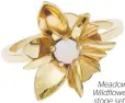  ??  ?? Meadowlark Wildflower ring stone set, gold plated with rose quartz $315