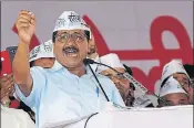  ?? MANOJ DHAKA/HT ?? AAP convener and Delhi CM Arvind Kejriwal addressing Haryana Bachao Rally in Hisar on Sunday.