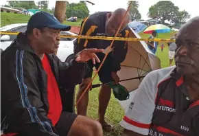  ?? Photo: Ra Rugby ?? From left: Reverend Jioji Rinakama in a discussion with Emori Katalau during the Ra rugby trials at Ra Sports ground on May 20, 2023.