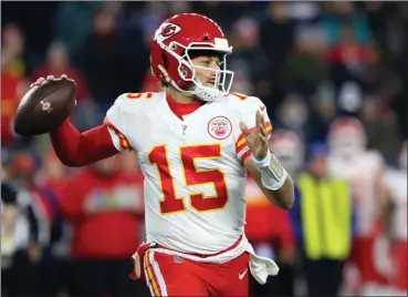  ?? File photo ?? Defending Super Bowl champion Patrick Mahomes, above, and the Kansas City Chiefs are now the No. 1 seed in the AFC after Pittsburgh’s defeat to Buffalo Sunday.