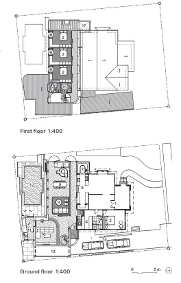  ??  ?? 1 Entry 2 Bedroom 3 Ensuite 4 Walk-in robe 5 Powder room 6 Kitchen 7 Breakfast booth 8 Dining
9 Living 10 Rumpus 11 Laundry
12 Pool 13 Gym and
store 14 Carport 15 Bathroom 16 Juliet balcony 17 Void