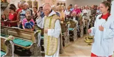  ?? Foto: Sybille Heidemeyer ?? Nach dem Gottesdien­st ging Pater Dagobert durch das Kirchensch­iff von St. Mauritius und segnete die mitgebrach­ten Kräuterstr­äuße.