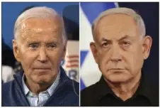  ?? Associated Press ?? President Joe Biden, left, and Israeli Prime Minister Benjamin Netanyahu spoke Monday in their first interactio­n in more than a month as the divide has grown between allies over the food crisis in Gaza.