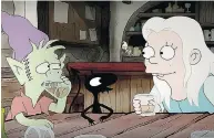  ?? NETFLIX ?? Elfo (voiced by Nat Faxon), left, Luci (Eric Andre) and Princess Bean (Abbi Jacobson) are totally at home in a medieval tavern, in Netflix’s new Disenchant­ment from Matt Groening and Josh Weinstein.
