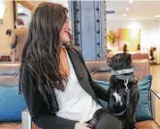  ??  ?? Sir Griffin and his caretaker, Magen Pastor, relax in the lobby of the JW Marriott hotel.