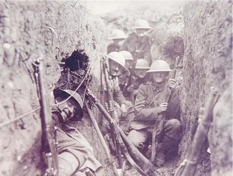  ?? PHOTO COURTESY OF PPCLI MUSEUM AND ARCHIVES ?? Canadian soldiers man the trenches at Vimy Ridge in 1917 during the First World War. Funds raised at the Garrison Officers Ball in Toronto will go toward the Vimy Foundation, which honours the 10,500 Canadians who were killed and wounded at the Battle...