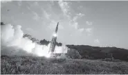  ?? FILE PHOTO BY SOUTH KOREA DEFENSE MINISTRY VIA AP ?? South Korea’s Hyunmoo II ballistic missile is fired during an exercise at an undisclose­d location in South Korea.