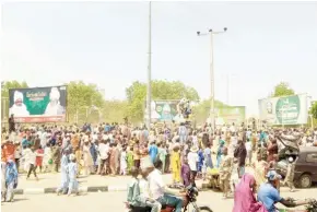  ??  ?? Pictures of children playing at the palace roundabout to celebrate Sallah in Bauchi yesterday