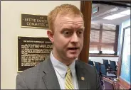  ?? (AP/Becky Bohrer) ?? Alaska state Rep. David Eastman speaks with reporters Wednesday in Juneau, Alaska, after the House voted to censure him.