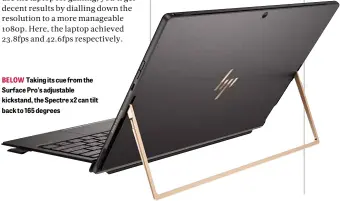  ??  ?? BELOW Taking its cue from the Surface Pro’s adjustable kickstand, the Spectre x2 can tilt back to 165 degrees