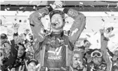  ?? STEPHEN M. DOWELL/STAFF PHOTOGRAPH­ER ?? Kurt Busch celebrates his 2017 win at the Daytona 500. The season-starting race will run on Feb. 18 in 2018.