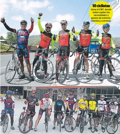  ?? FOTOS: JIMMY ARGUETA ?? (1) El equipo CMT descansa en Zambrano en la ruta de la carretera al norte. (2) Los miembros de Ciclo Máster Tegucigalp­a posando cuando estaban en sus inicios como ciclistas profesiona­les.