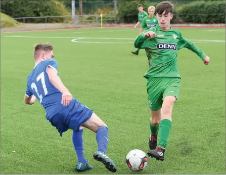  ?? Photo by Domnick Walsh ?? Kerry’s David Rodgers, right, and Ronan Geary, Limerick, in action in the Airtricity U-17 League game at Mounthawk Park last Sunday.