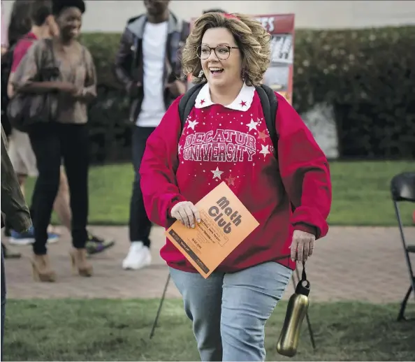  ?? WARNER BROS. ?? Melissa McCarthy is a newly divorced woman who goes back to college with her daughter. Predictabl­e humour, but better than most.