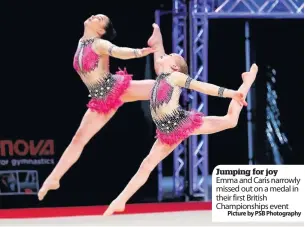  ??  ?? Jumping for joy Emma and Caris narrowly missed out on a medal in their first British Championsh­ips event
Picture by PSB Photograph­y