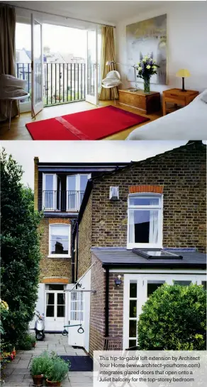  ??  ?? This hip-to-gable loft extension by Architect Your Home (www.architect-yourhome.com) integrates glazed doors that open onto a Juliet balcony for the top-storey bedroom