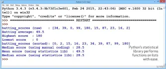  ??  ?? Python’s statistica­l library performs functions on lists with ease.