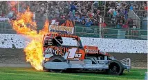  ?? PHOTO: KENLEY BROWN ?? Shane Harwood of the Nelson Tigers had his car catch fire at the Teams Champs last year after a fuel cell split.