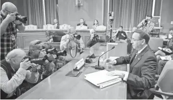  ?? MICHAEL REYNOLDS, EUROPEAN PRESSPHOTO AGENCY ?? Deputy Attorney General Rod Rosenstein testifies before a Senate subcommitt­ee June 13.