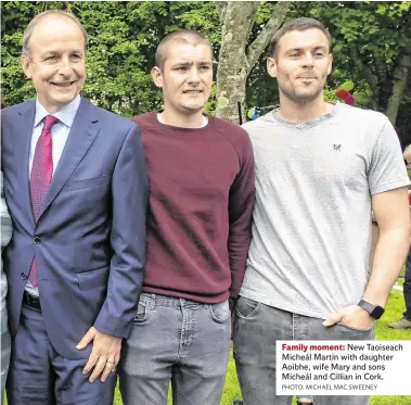  ?? PHOTO: MICHAEL MAC SWEENEY ?? Family moment: New Taoiseach Micheál Martin with daughter Aoibhe, wife Mary and sons Micheál and Cillian in Cork.