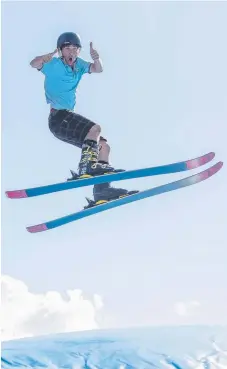  ?? Pictures: JERAD WILLIAMS ?? Matt McCulloch takes flight from the ski jump at the new snow park in Surfers Paradise.