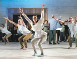  ?? Andrew Weeks Photograph­y ?? Tegan Schwab (left), Jeremy Smith, Lani Yamanaka and Jeremy BannonNech­es dance in “Path of Miracles” at Grace Cathedral in San Francisco.