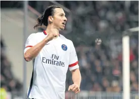  ??  ?? Paris Saint-Germain’s Zlatan Ibrahimovi­c celebrates after scoring against Nice.