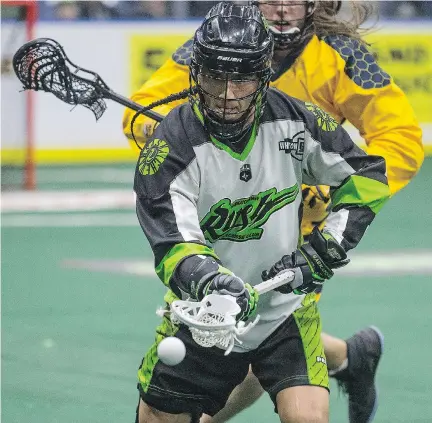  ??  ?? Jeremy Thompson of the Rush corrals a loose ball during Saturday night’s 24-9 pre-season win over Georgia at the SaskTel Centre. KAYLE NEIS